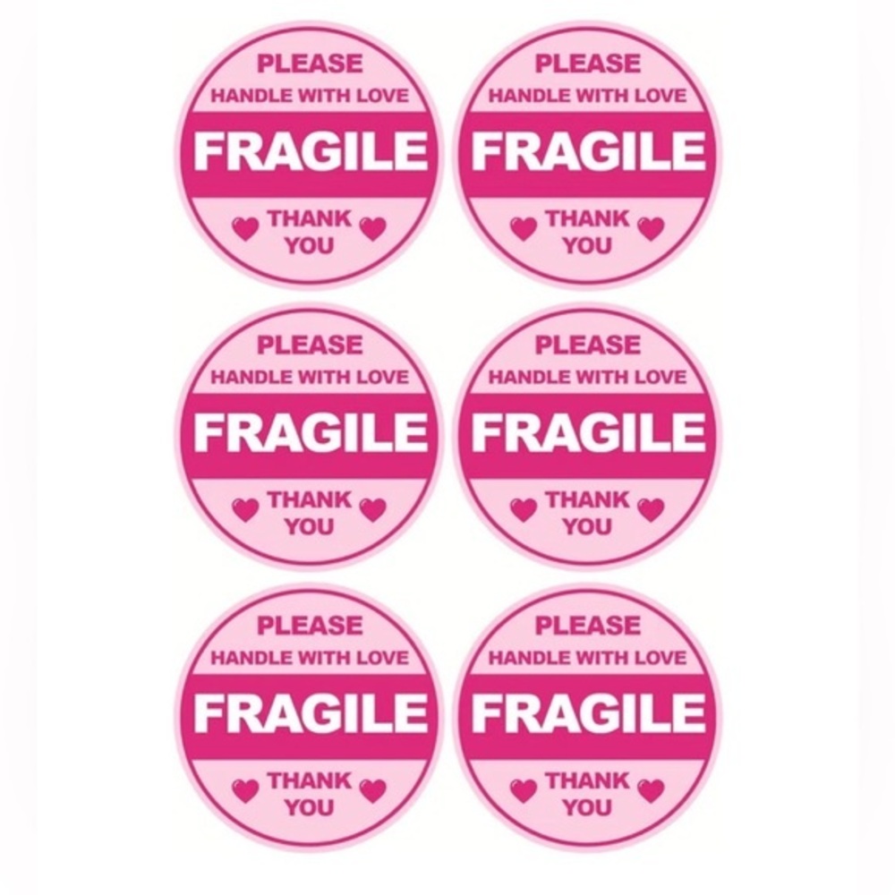 Pink Fragile Handle With Love Stickers (30)